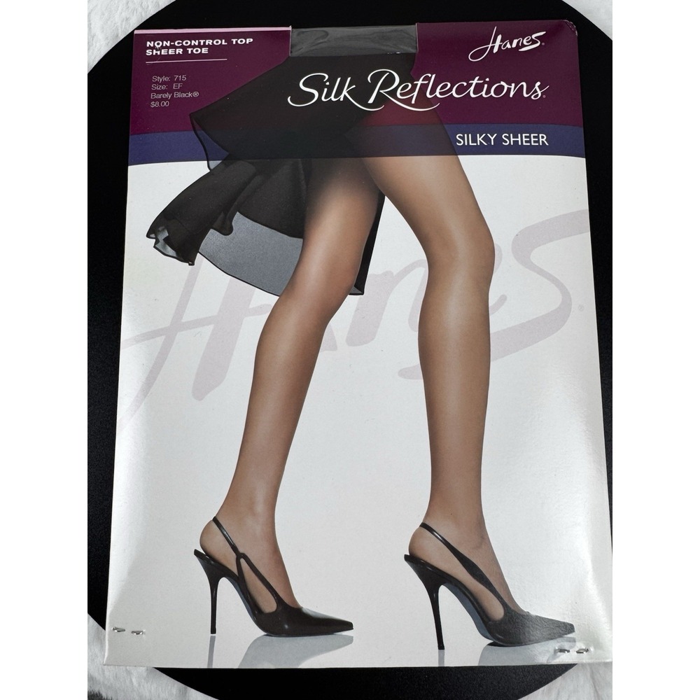 New Hanes Silk Reflections #715 Pantyhose Barely Black Silky Sheer Size EF